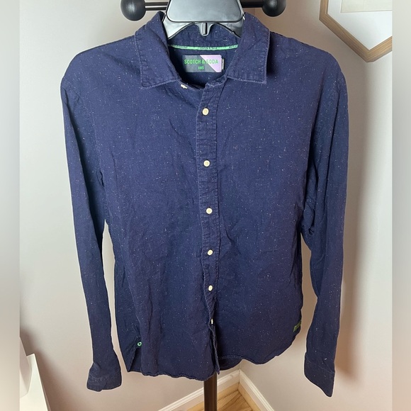 Scotch & Soda Men’s Blue Dot Spot Pattern 100% Cotton Long Sleeve Shirt Size L - Picture 1 of 8